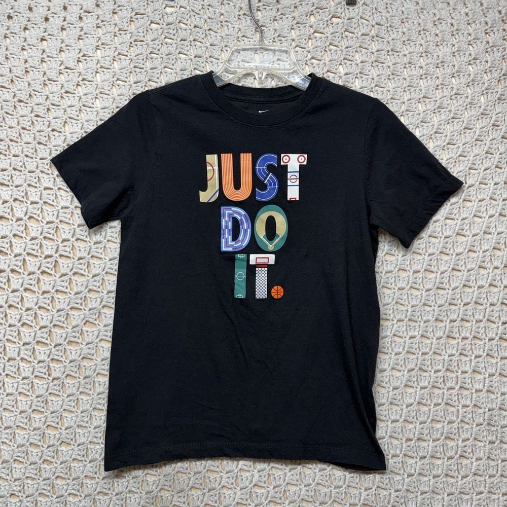 Nike T-Shirt Youth Boys Size L Black‎ Graphic Just Do It  Crew Short Sleeve